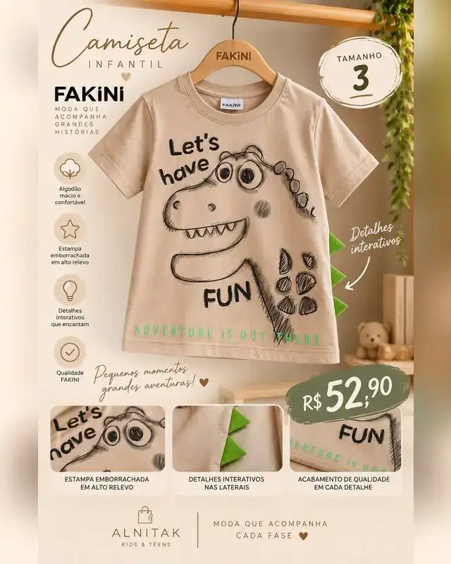 Camiseta Fakini dinossauro "Let's have fun"