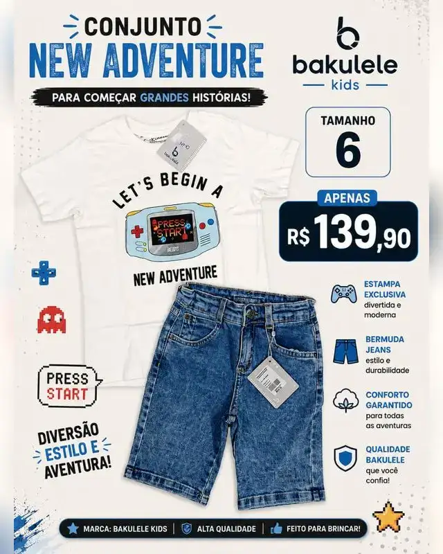 Conjunto New Adventure Bakulele com bermuda jeans