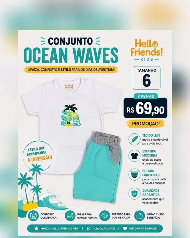 Conjunto Ocean Waves Hello Friends