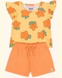 Conjunto Elian blusa amarela e short laranja