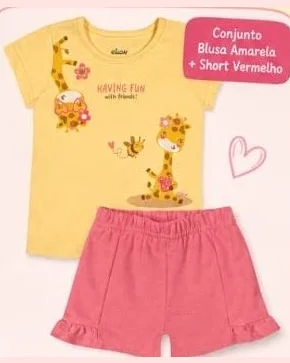 Conjunto Elian blusa amarela e short vermelho