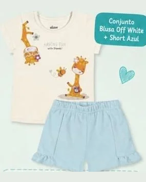 Conjunto Elian blusa off-white e short azul