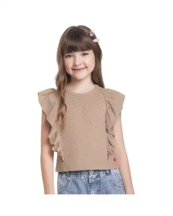 Blusa Infantil com Babados e Aplicação de Strass
