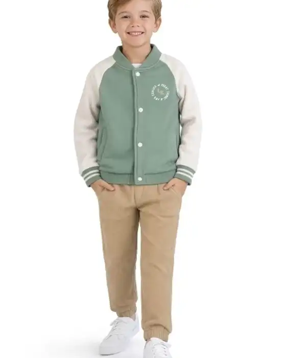 Conjunto masculino infantil jaqueta de pelos na frente mais calça moletom
