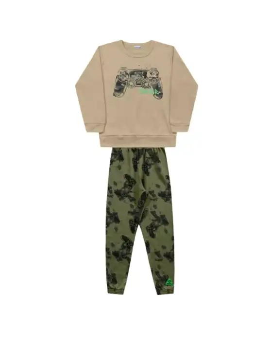 Conjunto Moletom Flanelado com Estampa de Controle