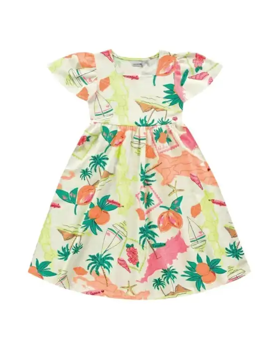 Vestido Tropical com Mangas Infanto/Juvenil